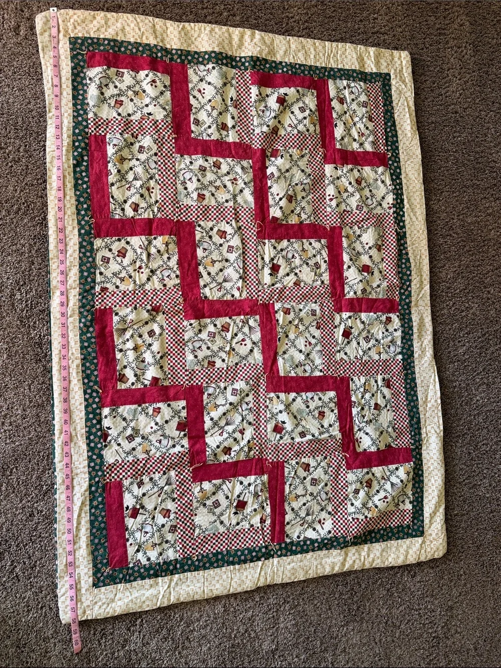 Handmade Red & Cream Patchwork Quilt - Classic Home Bedding
